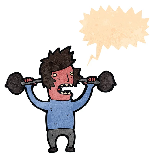 Retro cartoon man lifting weights — Stock Vector