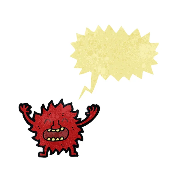 Retro desenho animado pequeno monstro com bolha de fala — Vetor de Stock