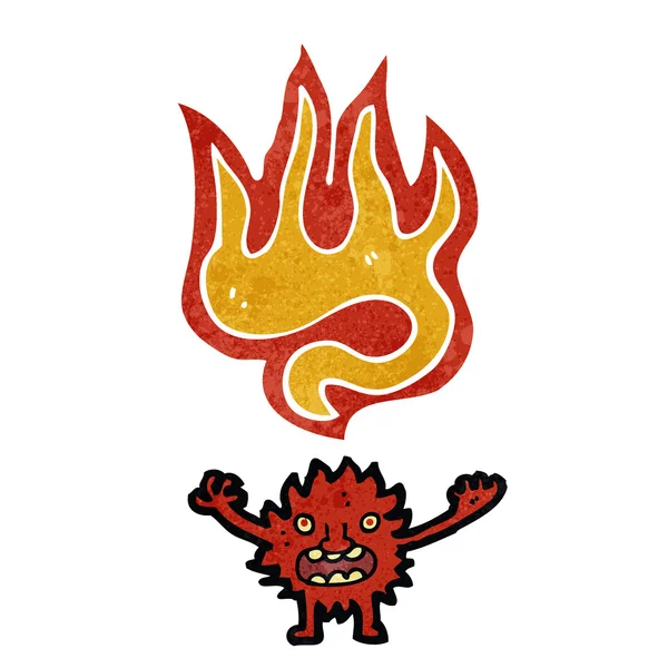 Retro cartoon little fire monster — Stock Vector