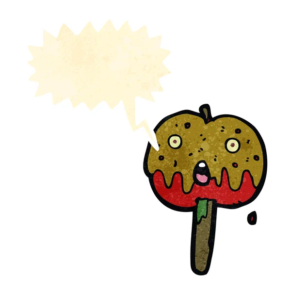 Retro de dibujos animados toffee manzana con burbuja del habla — Vector de stock