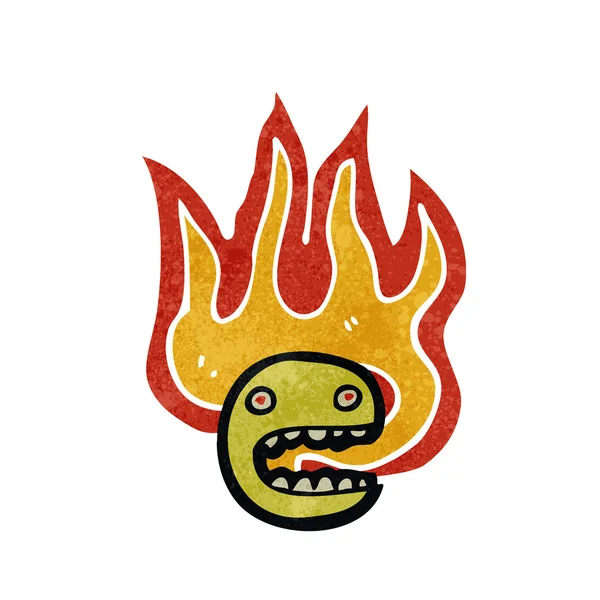 Retro tecknade flammande emoticon ansikte — Stock vektor