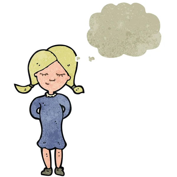 Rétro dessin animé fille blonde avec bulle de pensée — Image vectorielle