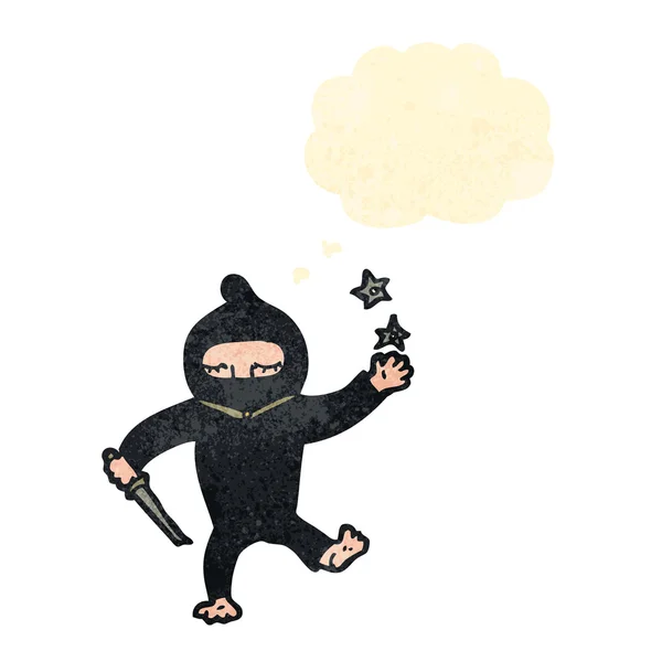 Retro cartone animato ninja con bolla di pensiero — Vettoriale Stock