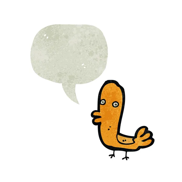 Uccello cartone animato retrò con bolla discorso — Vettoriale Stock