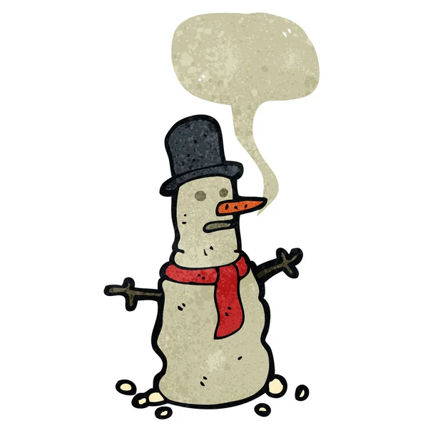 Retro cartone animato burbero pupazzo di neve — Vettoriale Stock