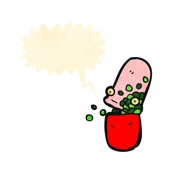 Retro cartoon medical pill with speech bubble — Stock Vector