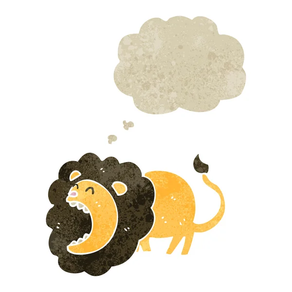 León de dibujos animados retro con burbuja de pensamiento — Vector de stock