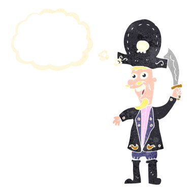Retro karikatür mutlu korsan düşünce balonu