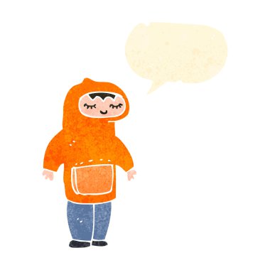 Kukuletalı retro çizgi filmci çocuk.