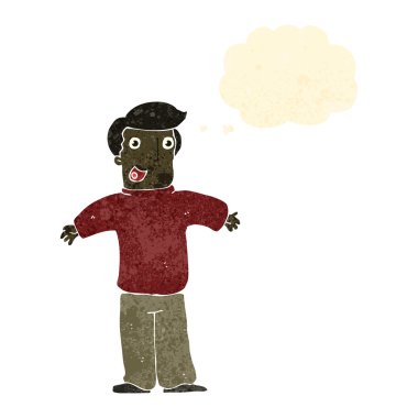 Retro karikatür mutlu bir adam ile düşünce balonu