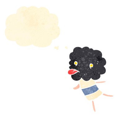 Retro karikatür şirin bulut baş yaratık ile düşünce balonu