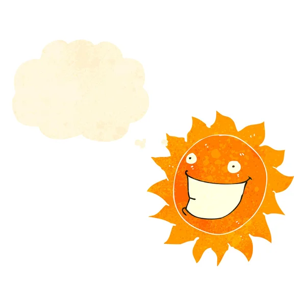 Retro cartoon sun character with thought bubble — Stock Vector