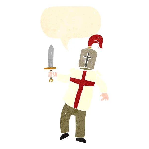 Cavaleiro dos desenhos animados retrô com cruz inglesa — Vetor de Stock