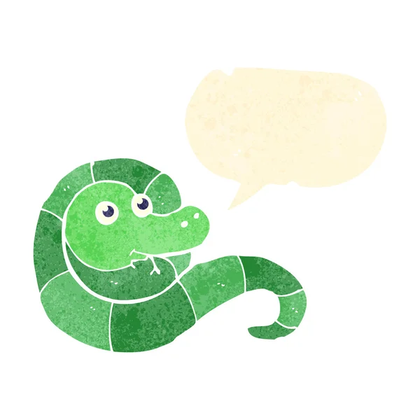 Retro dessin animé serpent convivial avec bulle de parole — Image vectorielle