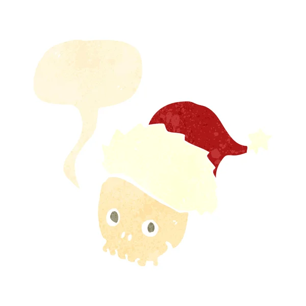 Calavera de dibujos animados retro en sombrero de Navidad — Vector de stock