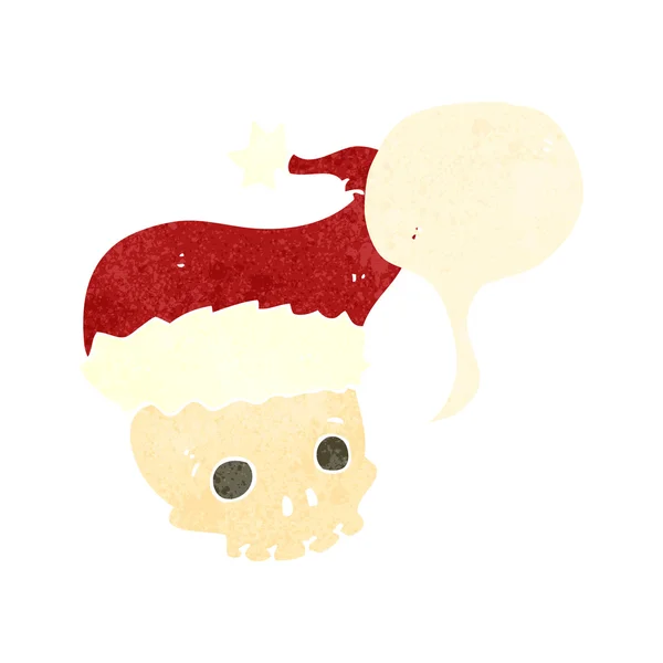 Crâne de dessin animé rétro en chapeau de Noël — Image vectorielle