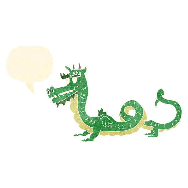 Ретро-мультяшный дракон с речевым пузырем — стоковый вектор