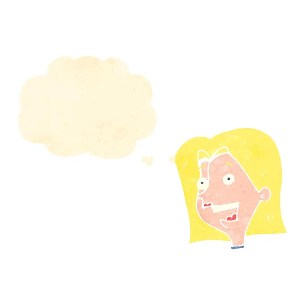 Ρετρό γελοιογραφία ευτυχισμένη ξανθιά γυναίκα με σκέψη φούσκα — Διανυσματικό Αρχείο