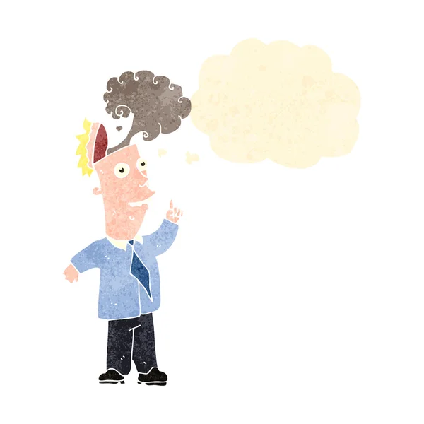 Homme dessin animé rétro avec cerveau surchauffé — Image vectorielle