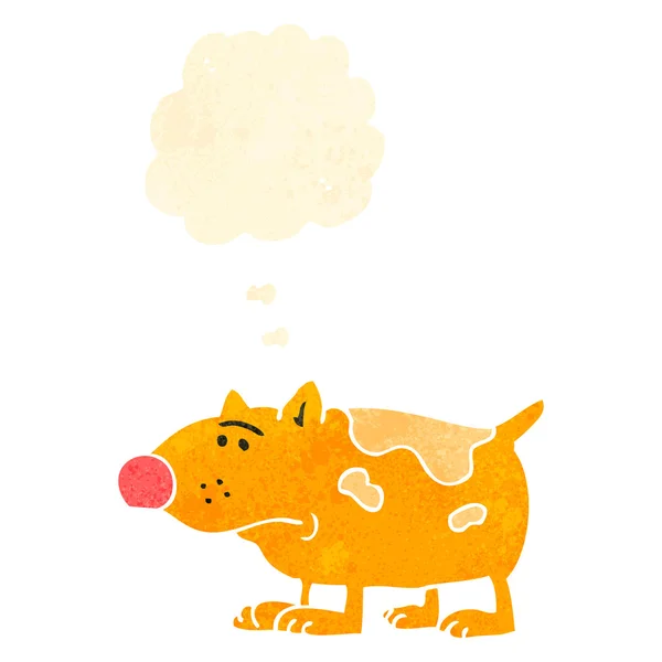Desenhos animados retro cão infeliz com bolha de pensamento —  Vetores de Stock