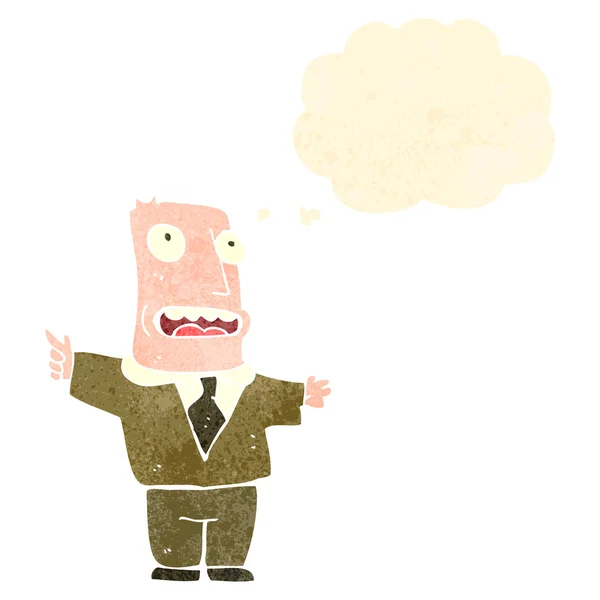 Retro-Cartoon-Mann im braunen Anzug mit Gedankenblase — Stockvektor