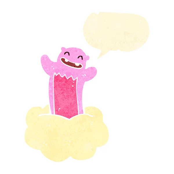 Oso de peluche rosa de dibujos animados retro en la nube — Vector de stock