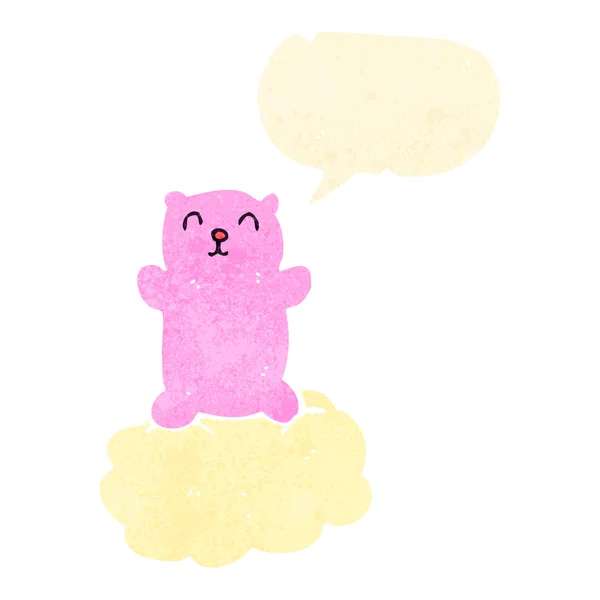 Retro desenho animado rosa ursinho de pelúcia na nuvem — Vetor de Stock