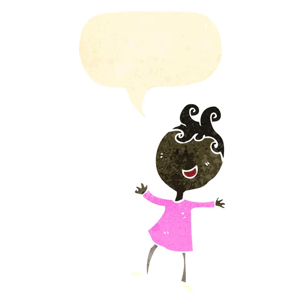 Retro karikatür konuşma balonu ile mutlu bir kadın — Stok Vektör