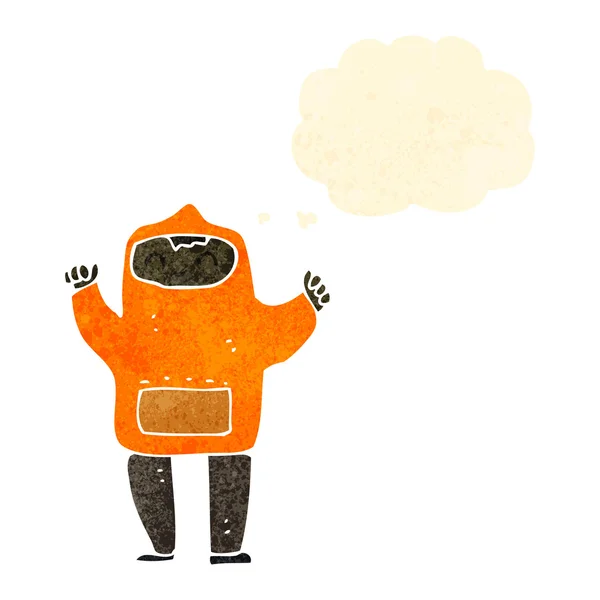 Retro garçon dessin animé en sweat à capuche avec bulle de pensée — Image vectorielle
