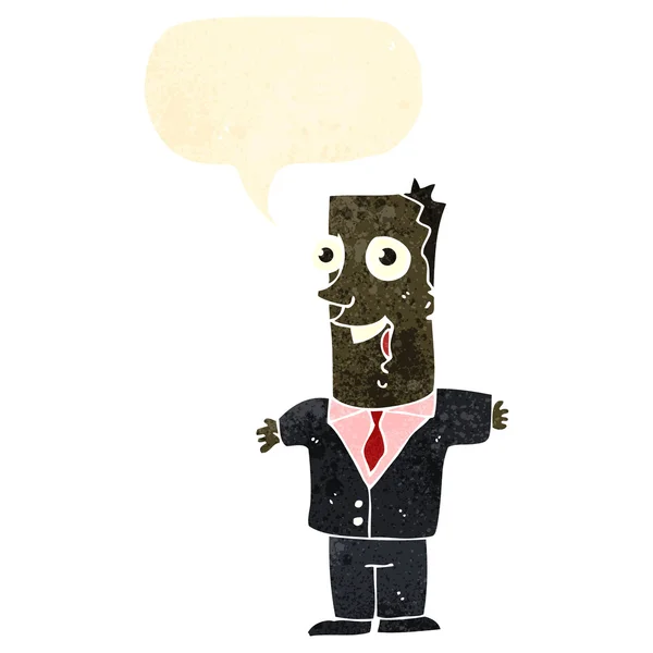 Retro dibujos animados hombre de negocios feliz con burbuja de habla — Archivo Imágenes Vectoriales