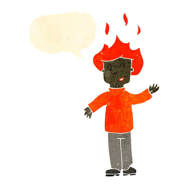 Retro cartoon homem com cabelo em chamas —  Vetores de Stock