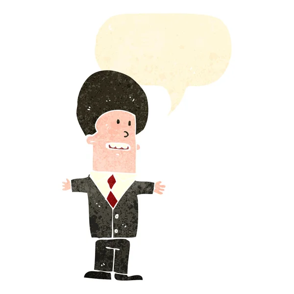 Retro cartoon business man met tekstballon — Stockvector