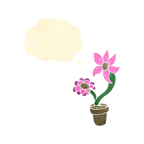 Flores de desenhos animados retro com bolha de pensamento — Vetor de Stock