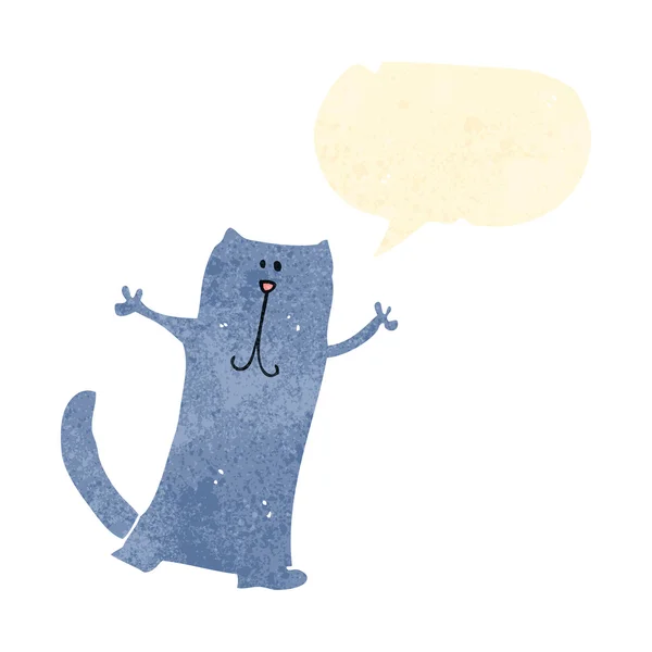 Kartun retro kucing bahagia dengan gelembung bicara - Stok Vektor