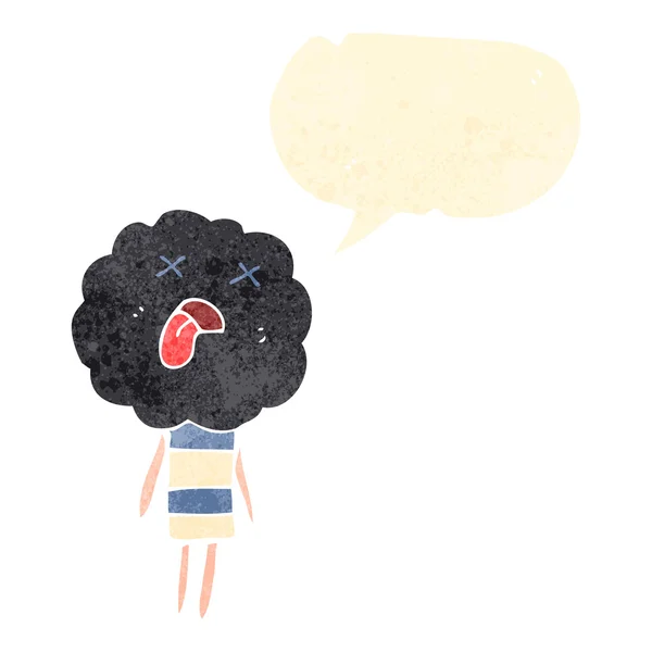 Desenhos animados retro bonito nuvem cabeça criatura com bolha de fala — Vetor de Stock