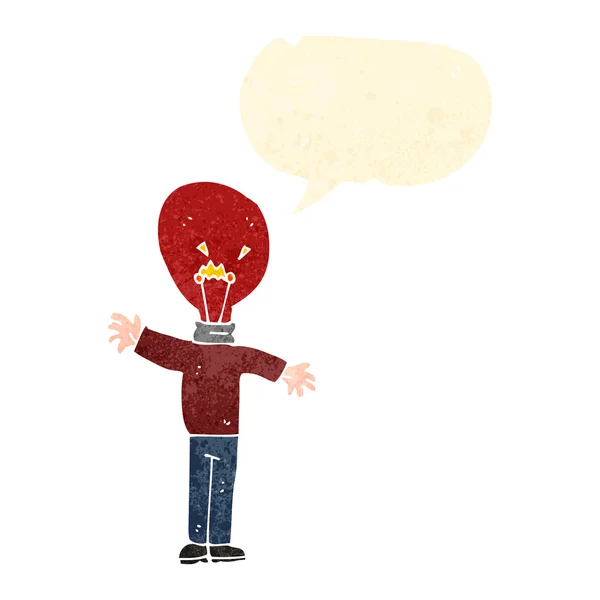 Hombre de dibujos animados retro con cabeza de bombilla roja — Vector de stock