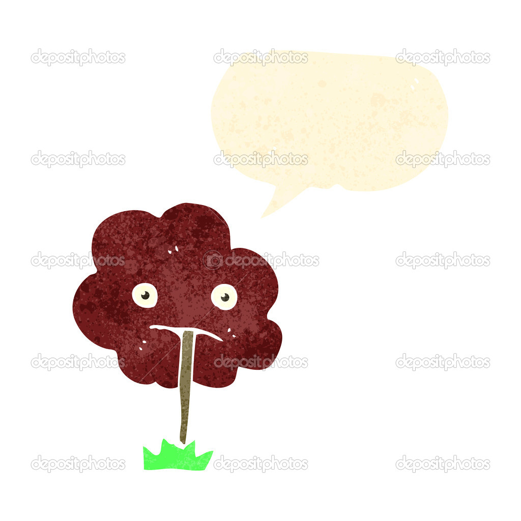 Albero triste cartone animato retr² con nuvoletta — Vettoriale Stock