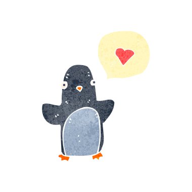 aşk kalp retro karikatür penguen