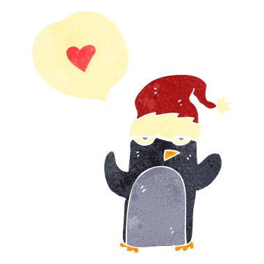 aşk kalbi olan Retro karikatür penguen