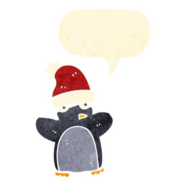 Retro karikatür penguen ile düşünce balonu