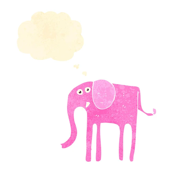 Elefante de desenho animado retro com bolha de pensamento — Vetor de Stock