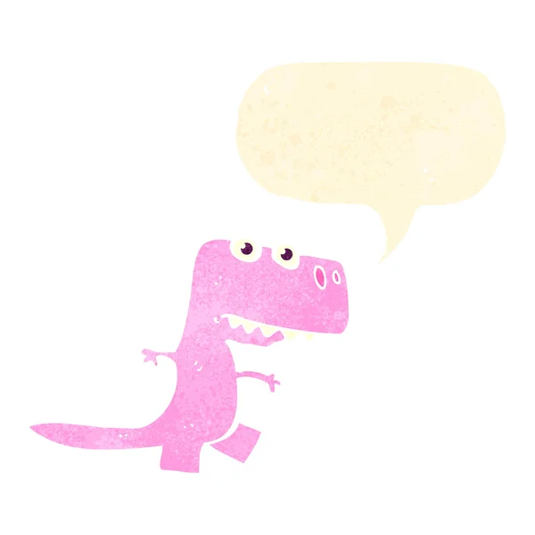 Dessin animé rétro petit dinosaure avec bulle de parole — Image vectorielle