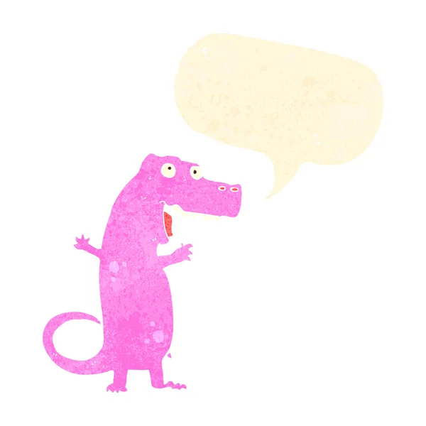 Ретро мультфільм рожевий динозавр з мовною бульбашкою — стоковий вектор