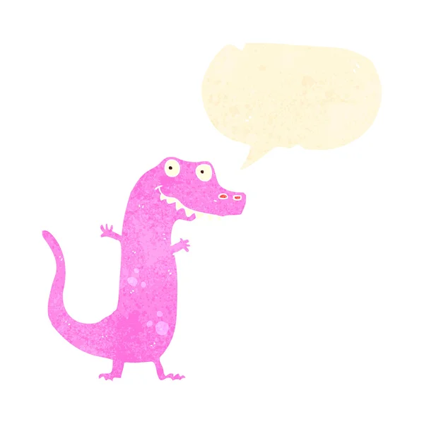 Retro cartoon pink dinosaur with speech bubble — Stock Vector