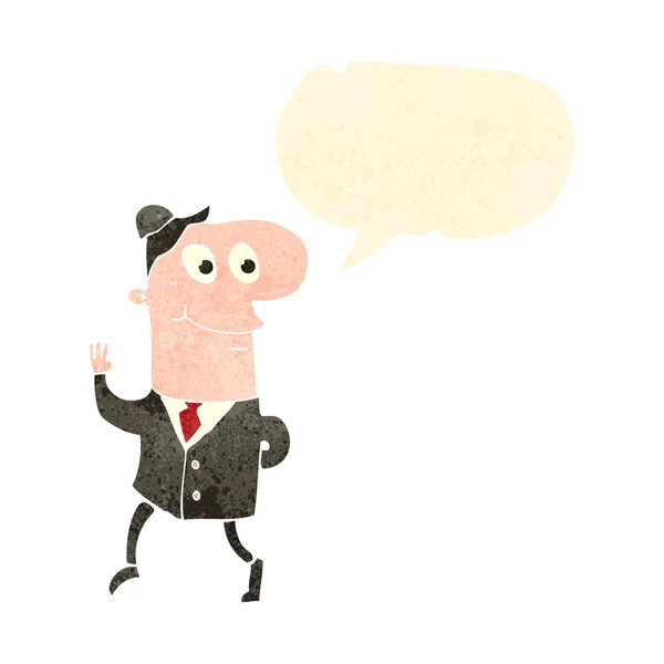 Retro hombre de negocios de dibujos animados con burbuja de habla — Vector de stock