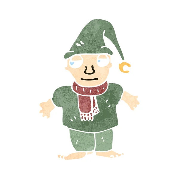 Retro dibujos animados poco elfo de Navidad — Archivo Imágenes Vectoriales