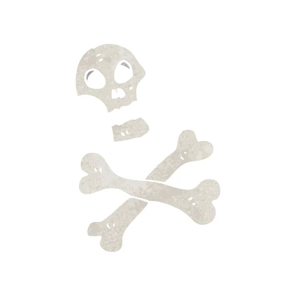 Cráneo de dibujos animados retro y huesos cruzados — Vector de stock