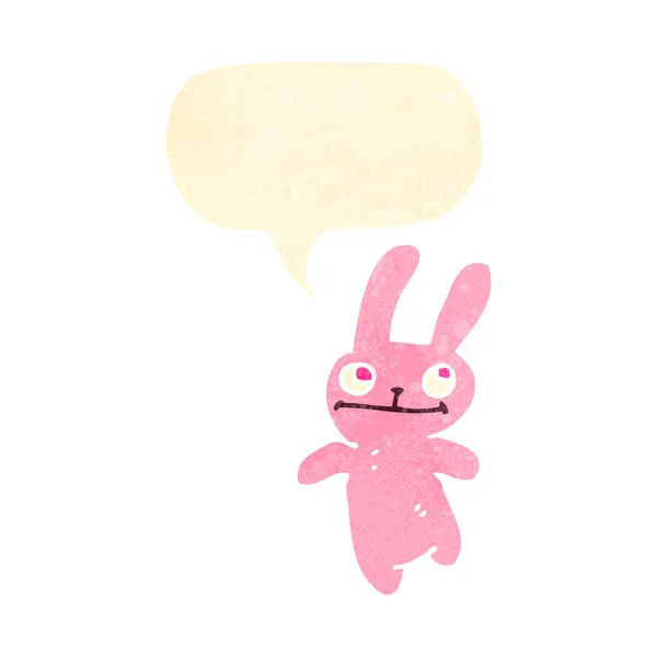 Retro dibujos animados pequeño conejo rosa con burbuja de habla — Archivo Imágenes Vectoriales