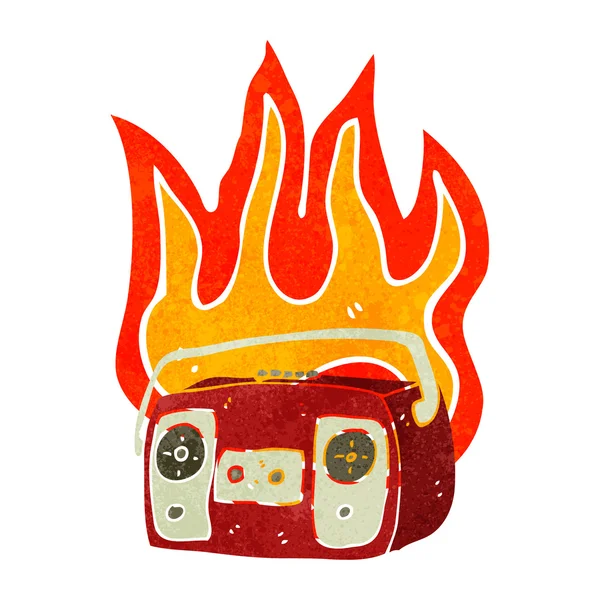 Retro cartone animato radio in fiamme — Vettoriale Stock