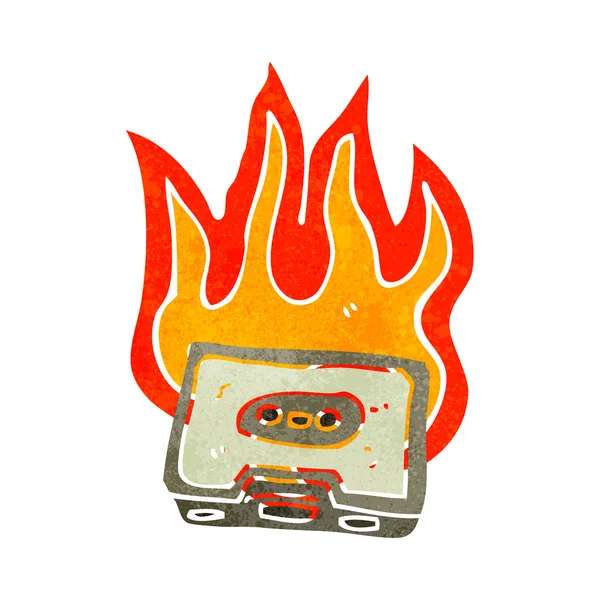 Retro cartoon burning cassette tape — Stock Vector